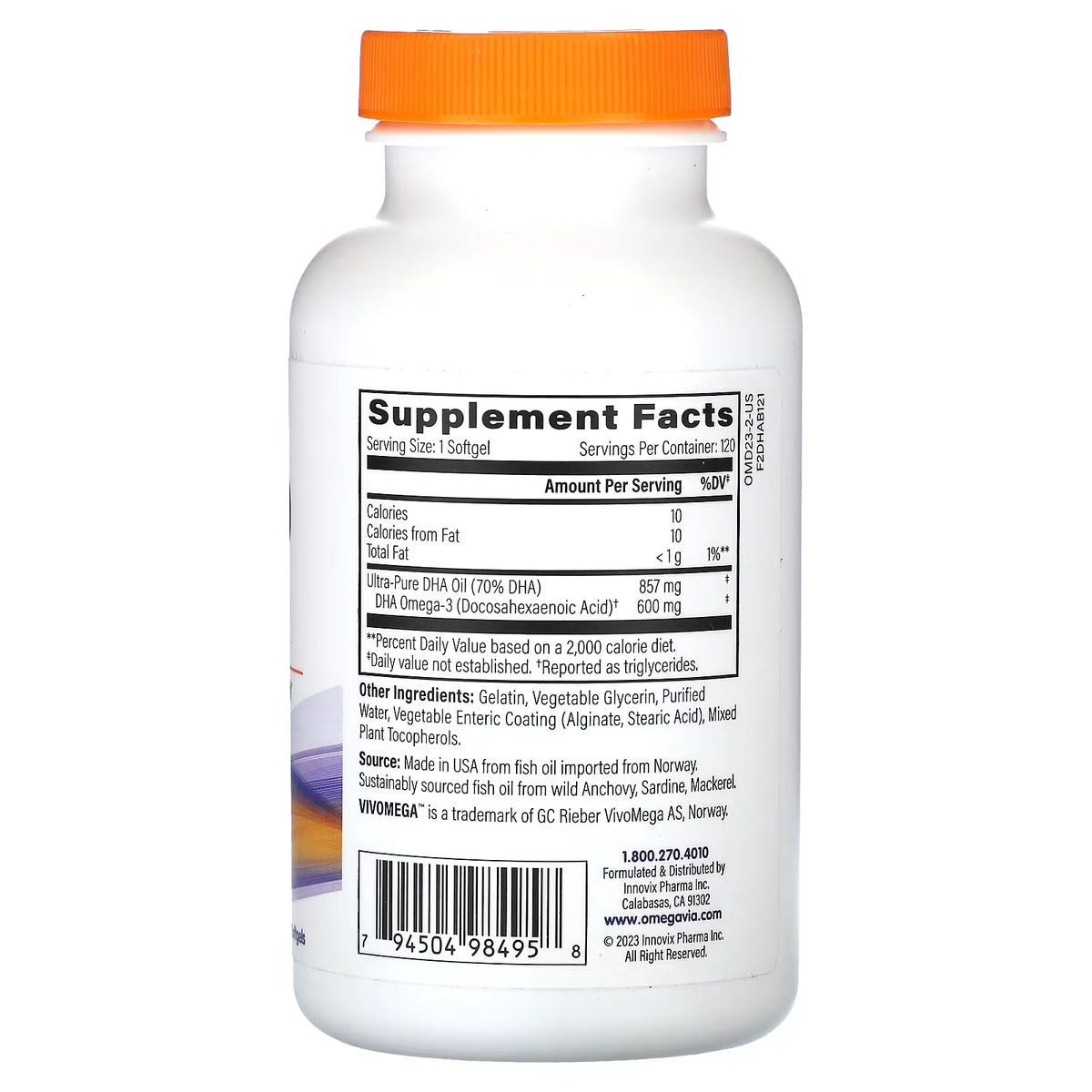OmegaVia DHA 600 Omega-3 (120 Softgels)