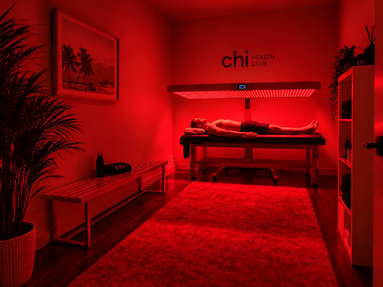 Red-light therapy room at Chi Health Club